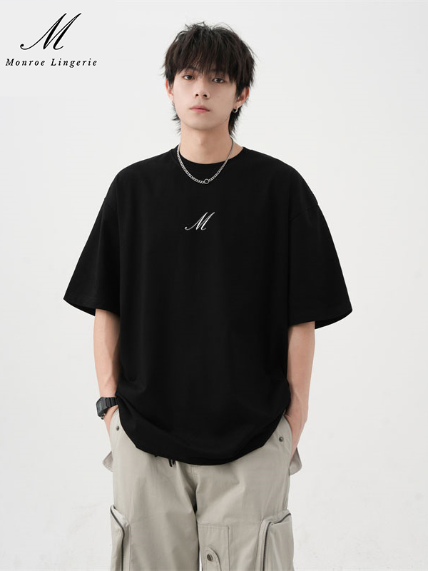 M Monroe Men's Oversized Black T-Shirt Casual Loose Short Sleeve Tee Trendy Streetwear Top