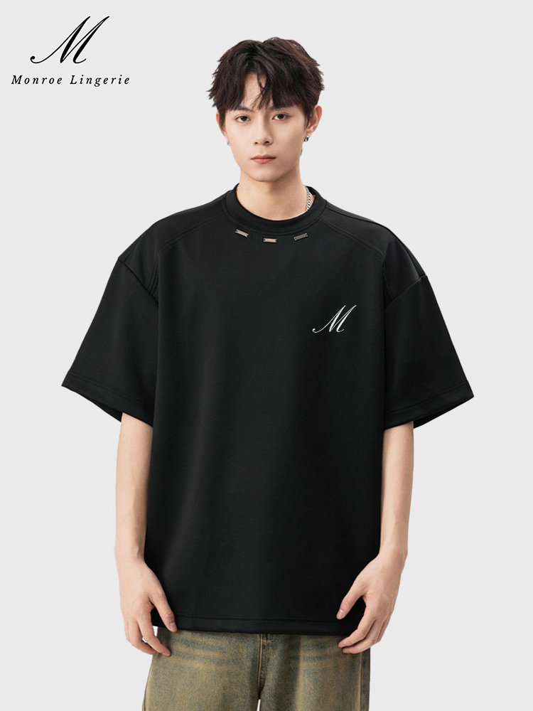 M Monroe Men's Black Oversized T-Shirt Casual Loose Short Sleeve Tee Trendy Streetwear Top
