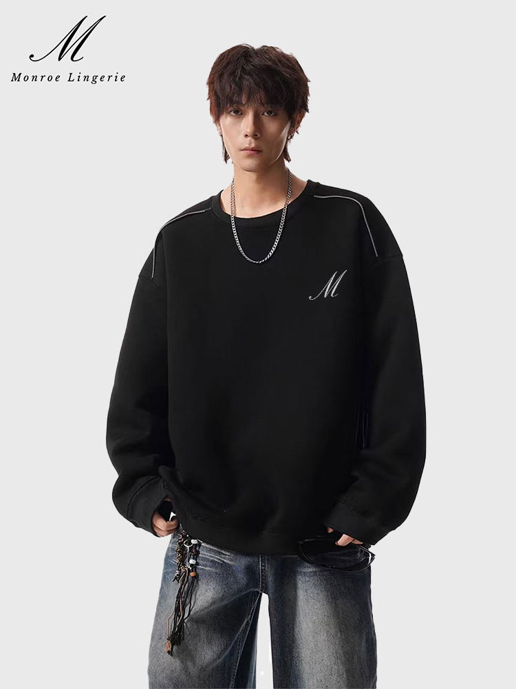 M Monroe Men's Gray Oversized Sweatshirt with Embroidered Casual Loose Fit Pullover